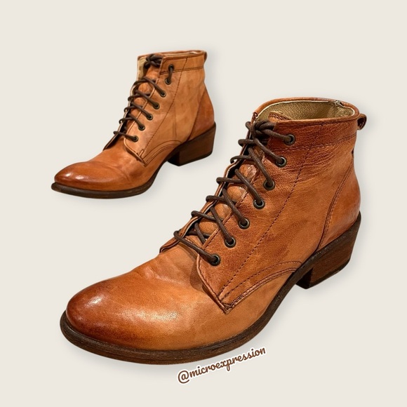 $369 Frye Carson Lace-Up Tan Brown Real Leather Lace Up Pull On Oxford Booties - Picture 12 of 16